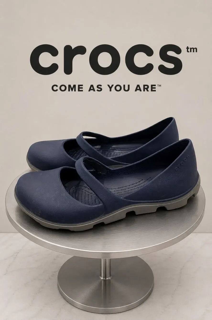 Crocs Women’s Mary Jane Flats Navy Gray Croslite Comfort Size 9